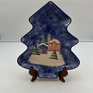 Marketplace Made in Italy Tree Tray Dish House Holiday Winter Blue Snow